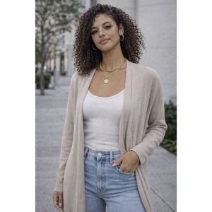 PURE COLLECTION 100% Cashmere Long Open Front Cardigan Sweater Taupe Women's S